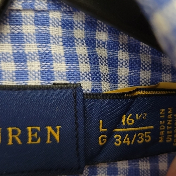 Ralph Lauren Classic Fit Gingham Oxford Linen Shirt Blue L - Picture 7 of 11